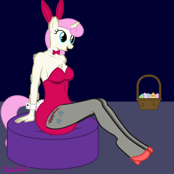 Size: 2000x2000 | Tagged: questionable, artist:thunderdasher07, derpibooru import, twinkleshine, anthro, pony, unguligrade anthro, unicorn, arm fluff, bare shoulders, basket, breasts, bunny ears, bunny suit, bunny tail, cleavage, cleavage fluff, clothes, cuffs (clothes), diaper, diaper fetish, diaper under clothes, ear fluff, easter, easter basket, easter egg, egg, female, fetish, g4, high heels, high res, holiday, horn, image, implied tail hole, leotard, mare, non-baby in diaper, pantyhose, pink leotard, playboy bunny, png, poofy diaper, shoes, signature, sitting, sleeveless, solo, strapless, tail
