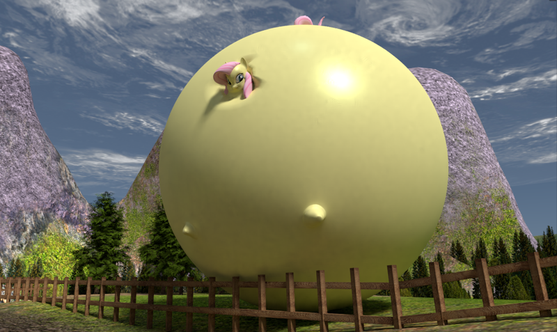 Size: 986x588 | Tagged: suggestive, ai content, derpibooru import, machine learning assisted, machine learning generated, prompter:mixpuff, fluttershy, pegasus, pony, 3d, blimp, deviantart, deviantart dreamup, expansion, fencing, flutterblimp, image, inflated body, inflation, mountain, mountain range, png, solo, tree