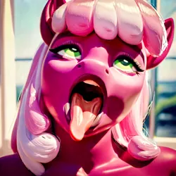 Size: 3000x3000 | Tagged: suggestive, ai content, derpibooru import, machine learning generated, stable diffusion, cheerilee, anthro, ahegao, backlighting, bust, clopfic in description, close-up, drool, explicit description, eyes rolling back, female, female focus, generator:pony diffusion v6 xl, generator:purplesmart.ai, girl on top, high res, image, implied sex, lips, looking pleasured, male, milf, moaning, moaning in pleasure, offscreen character, offscreen male, on top, open mouth, png, portrait, prompter:yourclopaccount2, scenery, solo focus, story included, tongue out, window