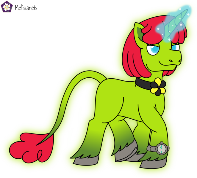Size: 4414x4000 | Tagged: safe, artist:melisareb, derpibooru import, oc, oc:radiante radium, ponified, unofficial characters only, original species, pony, radioactive pony, unicorn, .svg available, absurd resolution, choker, element pony, female, glow, glowing horn, horn, image, leonine tail, lidded eyes, magic, magic aura, mare, png, radioactive, simple background, solo, tail, transparent background, unshorn fetlocks, vector, walking, watch