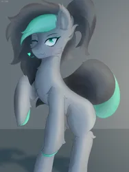 Size: 2400x3200 | Tagged: safe, artist:divori, derpibooru import, oc, oc:opal stone, unofficial characters only, earth pony, pony, blinking, chest fluff, ear fluff, female, fluffy, glow, glowing eyes, high res, image, mare, missing cutie mark, png, simple background, smiling