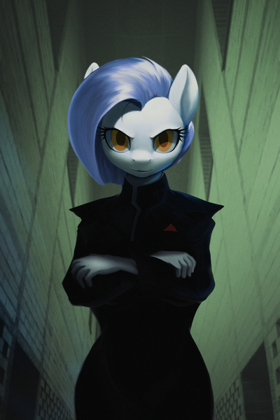 Size: 3200x4800 | Tagged: safe, artist:darkdoomer, derpibooru import, ponerpics import, oc, oc:gloomy, oc:lorelei kernav, unofficial characters only, anthro, pony, architecture, brutalism, clothes, dictator, digital art, digital painting, female, image, jpeg, looking at you, mare, solo, staring into your soul, suit