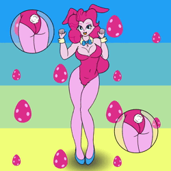 Size: 1600x1600 | Tagged: suggestive, artist:cybersquirrel, derpibooru import, part of a set, pinkie pie, human, equestria girls, animated, bouncing, bouncing breasts, bowtie, breasts, bunny ears, bunny suit, cleavage, clothes, dancing, egg, g4, high heels, image, loop, no sound, open mouth, open smile, shoes, smiling, webm
