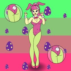Size: 1600x1600 | Tagged: suggestive, artist:cybersquirrel, derpibooru import, part of a set, sour sweet, human, equestria girls, animated, bouncing, bouncing breasts, bowtie, breasts, bunny ears, bunny suit, cleavage, clothes, dancing, egg, g4, high heels, image, loop, no sound, open mouth, open smile, shoes, smiling, webm