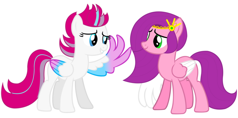 Size: 8000x3968 | Tagged: safe, artist:laszlvfx, artist:magicalbases, derpibooru import, edit, pipp petals, zipp storm, pegasus, pony, g5, base used, colored wings, cute, duo, duo female, female, females only, folded wings, g4, g4 to g5, generation leap, grin, headdress, image, looking at each other, looking at someone, mare, multicolored wings, png, siblings, simple background, sisters, smiling, smiling at each other, spread wings, transparent background, wings