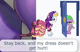 Size: 266x172 | Tagged: safe, derpibooru import, rarity, spike, pony, unicorn, derpibooru, april fools 2024, desktop ponies, horn, image, meta, pixel art, png, sprite