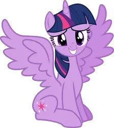 Size: 2048x2282 | Tagged: safe, artist:jp, derpibooru import, twilight sparkle, twilight sparkle (alicorn), alicorn, pony, amending fences, season 5, .svg available, cute, derpibooru exclusive, female, g4, grin, image, looking at you, nervous, png, simple background, sitting, smiling, solo, spread wings, transparent background, twiabetes, vector, wings