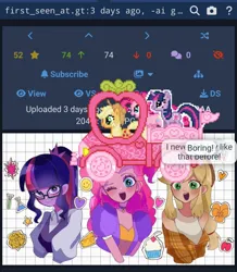 Size: 1080x1236 | Tagged: safe, artist:m09160, derpibooru import, applejack, pinkie pie, sci-twi, twilight sparkle, derpibooru, equestria girls, april fools, april fools 2024, female, g4, grid, image, jpeg, meta, sticker