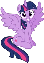 Size: 2048x2949 | Tagged: safe, alternate version, artist:jp, derpibooru import, twilight sparkle, twilight sparkle (alicorn), alicorn, pony, amending fences, season 5, .svg available, derpibooru exclusive, female, g4, grin, image, looking at you, nervous, png, simple background, sitting, smiling, solo, spread wings, transparent background, vector, wings