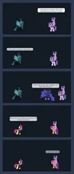 Size: 703x1650 | Tagged: safe, artist:crystalightx, derpibooru import, moondancer, princess luna, queen chrysalis, starlight glimmer, sunny starscout, twilight sparkle, changeling, changeling queen, pony, unicorn, g5, april fools, april fools 2024, comic, female, g4, horn, image, jpeg, mare, sunny and her heroine