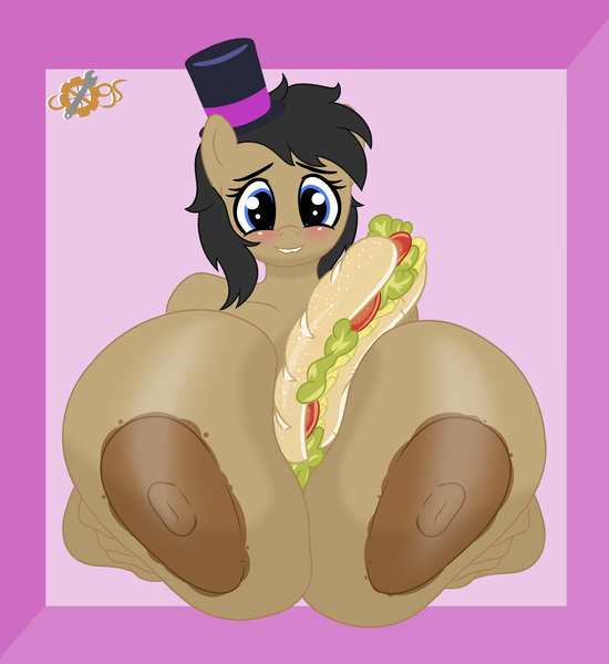 Size: 4808x5244 | Tagged: questionable, alternate version, artist:cogsfixmore, derpibooru import, oc, oc:cogs fixmore, oc:queen tophat, anthro, earth pony, pony, alternate character, april fools, april fools 2024, areola, between breasts, big areola, big breasts, big nipples, blushing, breasts, derpibooru exclusive, female, food, huge breasts, image, impossibly large breasts, lip bite, looking at you, mare, nipples, not porn, nudity, png, rule 63, sandwich, sandwich censorship, solo, solo female