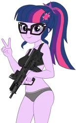 Size: 1974x3214 | Tagged: suggestive, alternate version, artist:edy_january, artist:philelmago, derpibooru import, edit, editor:edy_january, part of a set, vector edit, sci-twi, twilight sparkle, human, equestria girls, equestria girls series, breasts, busty sci-twi, call of duty, call of duty: warzone, captain twilight, clothes, g4, glasses, gray underwear, holding, image, looking at you, meme, nudity, png, sexy, simple background, solo, sports bra, stupid sexy sci-twi, stupid sexy twilight, transparent background, triggered, underwear, vector, vulgar description
