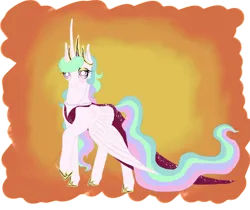 Size: 1935x1624 | Tagged: safe, artist:midnightmoon1986, derpibooru import, princess celestia, alicorn, pony, clothes, crown, dress, eyeshadow, female, g4, hoof shoes, horn, image, jewelry, lidded eyes, makeup, mare, necklace, pearl necklace, png, princess shoes, raised hoof, regalia, smiling, solo, tail, wings