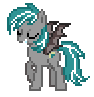Size: 94x97 | Tagged: safe, artist:rainbowšpekgs, derpibooru import, oc, oc:malachite cluster, unofficial characters only, bat pony, pony, april fools 2024, bat pony oc, bat wings, eyes closed, image, male, pixel art, png, simple background, smiling, solo, spread wings, stallion, transparent background, wings