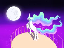 Size: 2048x1536 | Tagged: safe, artist:midnightmoon1986, derpibooru import, princess celestia, alicorn, pony, balcony, crying, ethereal mane, ethereal tail, female, floppy ears, folded wings, full moon, g4, horn, image, implied nightmare moon, mare, mare in the moon, moon, night, png, sad, solo, stars, tail, unshorn fetlocks, wings