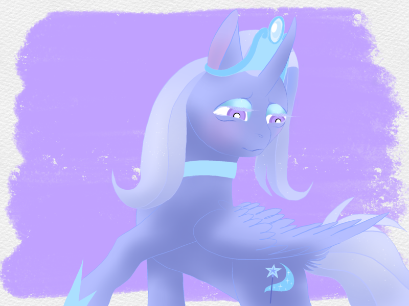 Size: 2048x1536 | Tagged: safe, artist:midnightmoon1986, derpibooru import, trixie, alicorn, pony, alicornified, female, g4, hoof shoes, image, jewelry, lidded eyes, mare, png, princess of humility, princess shoes, race swap, raised hoof, solo, tail, tiara, trixiecorn