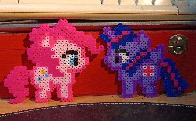 Size: 1750x1079 | Tagged: safe, artist:twilyset_, derpibooru import, pinkie pie, twilight sparkle, twilight sparkle (alicorn), alicorn, pony, duo, female, image, irl, jpeg, mare, perler beads, photo