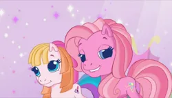 Size: 1272x720 | Tagged: safe, derpibooru import, screencap, pinkie pie (g3), earth pony, pony, g3, twinkle wish adventure, duo, female, g3.5, image, jpeg, lidded eyes, lip bite, looking at you, mare, toola-roola