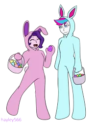 Size: 2153x2697 | Tagged: safe, artist:hayley566, derpibooru import, pipp petals, zipp storm, human, equestria girls, g5, adorapipp, adorazipp, animal costume, basket, bunny costume, clothes, commission, costume, cute, duo, duo female, easter, easter basket, easter bunny, easter egg, equestria girls-ified, eyes closed, female, g4, g5 to equestria girls, g5 to g4, generation leap, holiday, image, onesie, open mouth, open smile, png, royal sisters (g5), siblings, simple background, sisters, size difference, smiling, transparent background