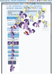 Size: 564x806 | Tagged: safe, derpibooru import, derpy hooves, twilight sparkle, pegasus, pony, unicorn, derpibooru, 8-bit, april fools, april fools 2024, book, flying, horn, image, meme, meta, png, ponies riding ponies, riding, twilight stackle, unicorn twilight