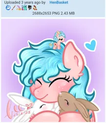 Size: 1080x1246 | Tagged: safe, artist:honeybee, derpibooru import, edit, cozy glow, pegasus, pony, rabbit, a better ending for cozy, alternate hairstyle, animal, april fools, april fools 2024, commission, cozybetes, cuddling, cute, eyes closed, female, filly, foal, g4, gradient background, heart, high res, image, jpeg, ych result