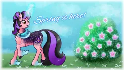 Size: 3840x2160 | Tagged: safe, artist:mesuyoru, derpibooru import, oc, oc:moonlight orchid, unofficial characters only, pony, unicorn, cloven hooves, coat markings, female, flower, grass, hair bun, horn, image, long hair, long horn, long tail, magic, magic aura, mare, png, ponysona, sky, solo, tail, unshorn fetlocks