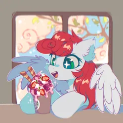 Size: 1629x1638 | Tagged: safe, artist:mirtash, derpibooru import, oc, unofficial characters only, pegasus, food, ice cream, image, jpeg, pegasus oc, wings