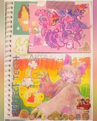 Size: 640x800 | Tagged: safe, artist:larvaecandy, derpibooru import, pinkie pie, rainbow dash, twilight sparkle, earth pony, pegasus, pony, unicorn, colored pencil drawing, colored sketch, female, g4, group, horn, image, jpeg, lying down, mare, marker drawing, profile, prone, quartet, raised hoof, sketch, sketch dump, smiling, spread wings, standing, sticker, traditional art, unicorn twilight, wingding eyes, wings