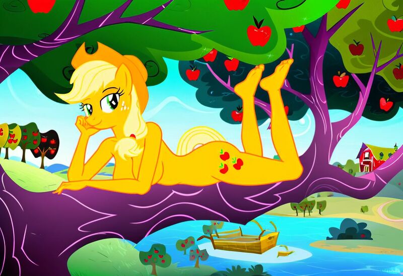 Size: 1216x832 | Tagged: questionable, ai content, machine learning generated, stable diffusion, applejack, anthro, earth pony, apple tree, beach babe, beckoning, breasts, busty applejack, exhibitionism, flirty, image, inviting, jpeg, lying on stomach, nudity, raft, river, seductive pose, sexy, sitting in a tree, smiling, solo, summer, sunbathing, sweet apple acres
