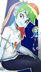 Size: 1080x1920 | Tagged: safe, artist:maxtoon24, derpibooru import, rainbow dash, human, equestria girls, equestria girls series, female, g4, image, looking at you, outline, png, reference, smiling, smiling at you, solo, sweat, white outline