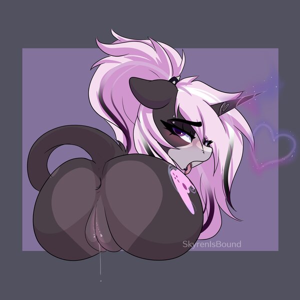Size: 2000x2000 | Tagged: explicit, artist:skyboundsiren, ponerpics import, oc, unofficial characters only, pony, anus, female, heart, hybrid vagina, image, jpeg, looking at you, looking back, looking back at you, magic, mare, nudity, tail aside, tongue out, vaginal secretions, vulva