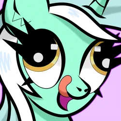 Size: 2000x2000 | Tagged: safe, artist:scandianon, derpibooru import, lyra heartstrings, earth pony, pony, bust, derp, female, image, licking, licking lips, mare, open mouth, png, reaction image, tongue out, wall eyed