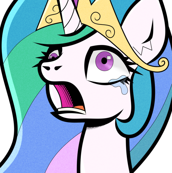 Size: 2361x2365 | Tagged: safe, artist:scandianon, derpibooru import, princess celestia, alicorn, pony, female, image, mare, open mouth, pinpoint eyes, png, reaction image, simple background, teary eyes, transparent background