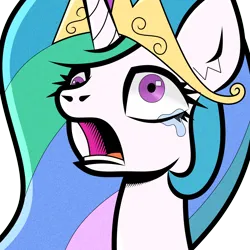 Size: 2361x2365 | Tagged: safe, artist:scandianon, derpibooru import, princess celestia, alicorn, pony, female, image, mare, open mouth, pinpoint eyes, png, reaction image, simple background, teary eyes, transparent background