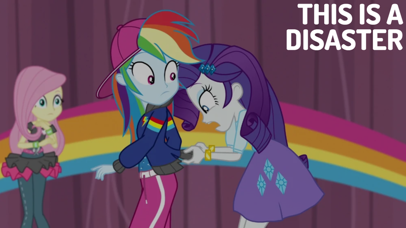 Size: 1920x1080 | Tagged: safe, derpibooru import, edit, edited screencap, editor:quoterific, screencap, fluttershy, rainbow dash, rarity, dance magic, equestria girls, spoiler:eqg specials, and then there's rarity, equestria girls specials, fashion disaster, g4, image, png