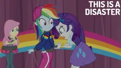 Size: 1920x1080 | Tagged: safe, derpibooru import, edit, edited screencap, editor:quoterific, screencap, fluttershy, rainbow dash, rarity, dance magic, equestria girls, spoiler:eqg specials, and then there's rarity, equestria girls specials, fashion disaster, g4, image, png
