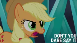 Size: 2000x1125 | Tagged: safe, derpibooru import, edit, edited screencap, editor:quoterific, screencap, applejack, the beginning of the end, image, png, solo