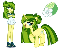 Size: 2766x2262 | Tagged: safe, artist:skyfallfrost, derpibooru import, oc, oc:lime blossom, unofficial characters only, pony, unicorn, equestria girls, clothes, female, g4, horn, image, mare, png, simple background, solo, transparent background