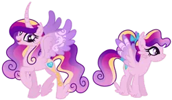 Size: 1280x750 | Tagged: safe, artist:monochrome-sunsets, derpibooru import, princess cadance, pegasus, pony, alternate design, curved horn, feathered fetlocks, horn, image, pegasus cadance, png, simple background, transparent background