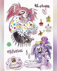 Size: 640x800 | Tagged: safe, artist:larvaecandy, derpibooru import, twilight sparkle, twilight sparkle (alicorn), alicorn, pony, alternate eye color, colored pinnae, colored sclera, crown, duo, duo female, ear fluff, ear tufts, element of magic, emanata, eye clipping through hair, eyeshadow, female, floppy ears, frown, g4, glasses, glow, glowing horn, horn, image, jewelry, jpeg, lidded eyes, magic, makeup, mare, multicolored mane, potion, purple coat, purple mane, purple sclera, regalia, shiny mane, spinel (steven universe), spread wings, square glasses, steven universe, telekinesis, tiara, traditional art, unicorn horn, wings, yellow eyes