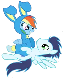 Size: 989x1222 | Tagged: safe, artist:rulette, derpibooru import, rainbow dash, soarin', pegasus, pony, easter, easter bunny, female, holiday, image, male, mare, png, shipping, simple background, soarindash, stallion, straight, transparent background