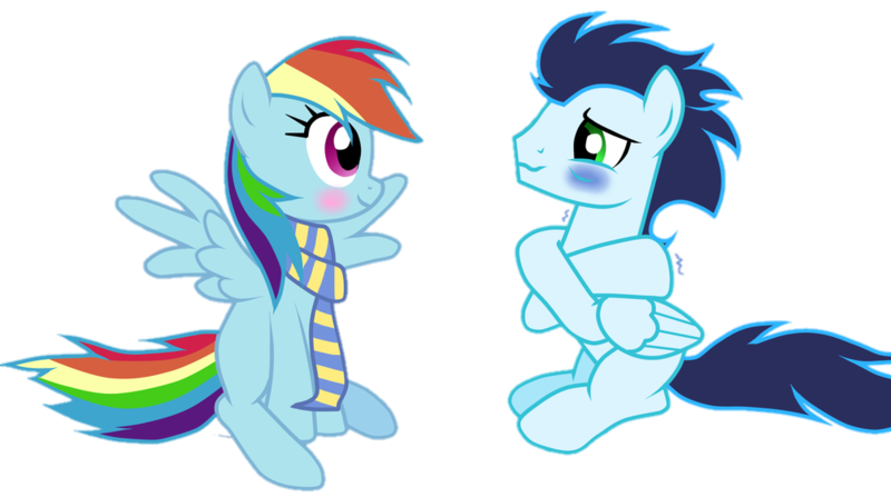 Size: 1005x562 | Tagged: safe, artist:rulette, derpibooru import, rainbow dash, soarin', pegasus, pony, clothes, cold, female, gentlemen, image, male, mare, png, scarf, shipping, simple background, soarindash, stallion, straight, transparent background