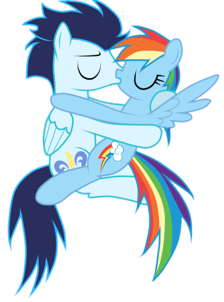 Size: 603x812 | Tagged: safe, artist:rulette, derpibooru import, rainbow dash, soarin', pegasus, pony, female, image, kiss on the lips, kissing, male, mare, png, shipping, simple background, soarindash, stallion, straight, transparent background