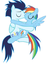 Size: 603x812 | Tagged: safe, artist:rulette, derpibooru import, rainbow dash, soarin', pegasus, pony, female, image, kiss on the lips, kissing, male, mare, png, shipping, simple background, soarindash, stallion, straight, transparent background