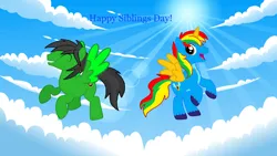 Size: 1920x1080 | Tagged: safe, artist:rogan140, derpibooru import, oc, oc:shield wing, oc:star armour, alicorn, cloud, g4, image, male, png, siblings, sky