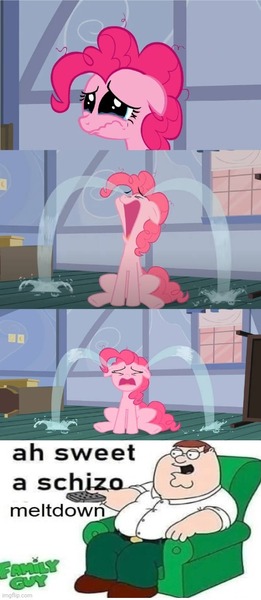 Size: 500x1150 | Tagged: safe, derpibooru import, pinkie pie, earth pony, human, chair, crying, family guy, female, g4, image, jpeg, male, peter griffin, remote