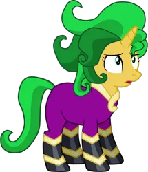 Size: 4300x5000 | Tagged: safe, artist:octosquish7260, derpibooru import, mane-iac, sunset shimmer, pony, unicorn, absurd resolution, clothes, costume, female, frown, g4, horn, image, mare, open mouth, png, simple background, solo, transparent background, vector, wig
