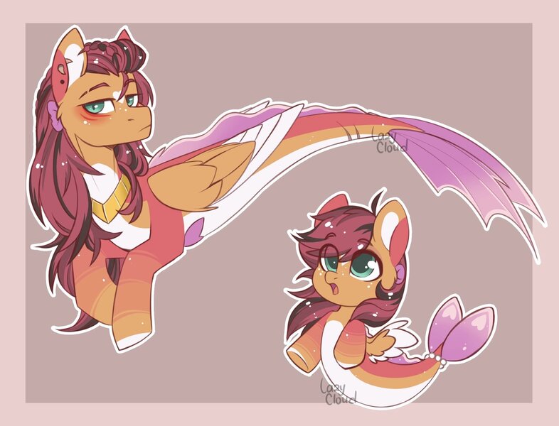 Size: 2048x1563 | Tagged: safe, derpibooru import, oc, oc:amo, unofficial characters only, hybrid, pegasus, pony, seapony (g4), ahoge, braid, coat markings, colored hooves, colored pinnae, colored wings, colored wingtips, ear piercing, earring, eyebrow slit, eyebrows, facial markings, fish tail, folded wings, freckles, gradient legs, gray background, hybrid oc, image, jewelry, jpeg, leg freckles, lidded eyes, long mane male, looking at you, male, pale belly, passepartout, peytral, piercing, simple background, solo, spread wings, stallion, star (coat marking), tail, tail beads, teal eyes, unamused, wings