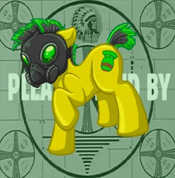 Size: 547x554 | Tagged: safe, artist:melle-d, derpibooru import, oc, oc:nuke, unofficial characters only, earth pony, crossover, earth pony oc, fallout, gas mask, image, jpeg, male, mask, solo