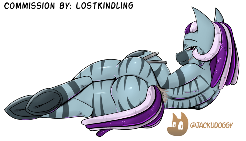 Size: 3170x1822 | Tagged: suggestive, artist:jackudoggy, derpibooru import, oc, unofficial characters only, semi-anthro, zebra, bedroom eyes, butt, dreadlocks, hips, hooves, image, jewelry, large butt, lying down, mature, plot, png, pose, ring, scar, simple background, smiling, smirk, thighs, thunder thighs, transparent background, underhoof, zebra oc